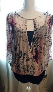 NWT Jennifer Lopez Pink Animal Print Blouse